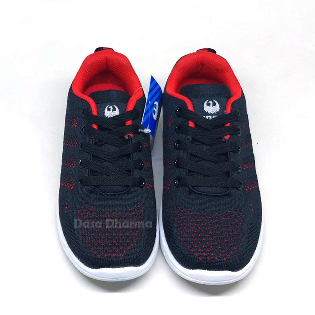 Sepatu Runner Anak Sekolah SD Pendek Tali Sneakers Hitam Merah Size 33 - 36