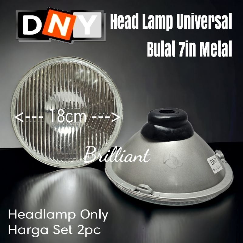 Headlamp / Head Lamp - DNY Universal Kotak Bulat Tipe Metal - Harga Set 2pc Tanpa Halogen