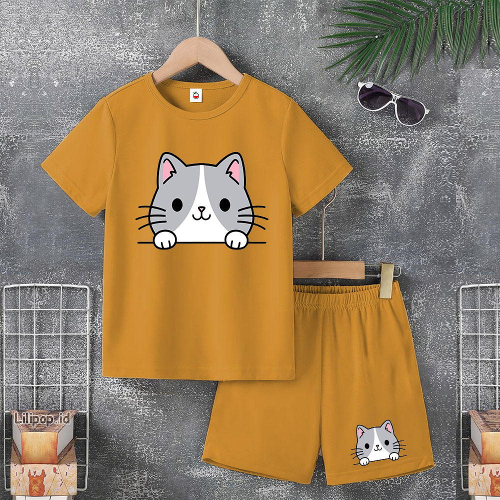 Baju Anak Stelan Usia 4-10 Tahun CAT Kaos 3/4 Cowok Cewek  Celana Pendek Harian