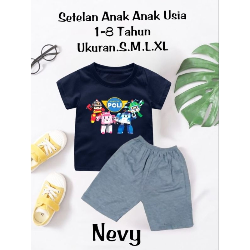 Setelan  kaos Anak Laki Laki Robocar Poli usia 1-9Tahun