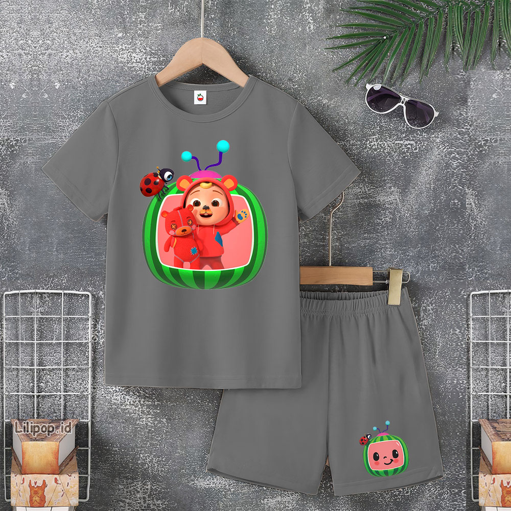 Baju Anak Stelan Usia 4-10 Tahun COCO MELON Kaos 3/4 Cowok Cewek  Celana Pendek Harian