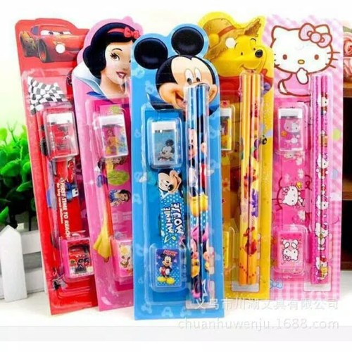 *FRAULEINCO* SET ALAT TULIS SEKOLAH 5in1 KARAKTER LUCU / MINI STATIONERY