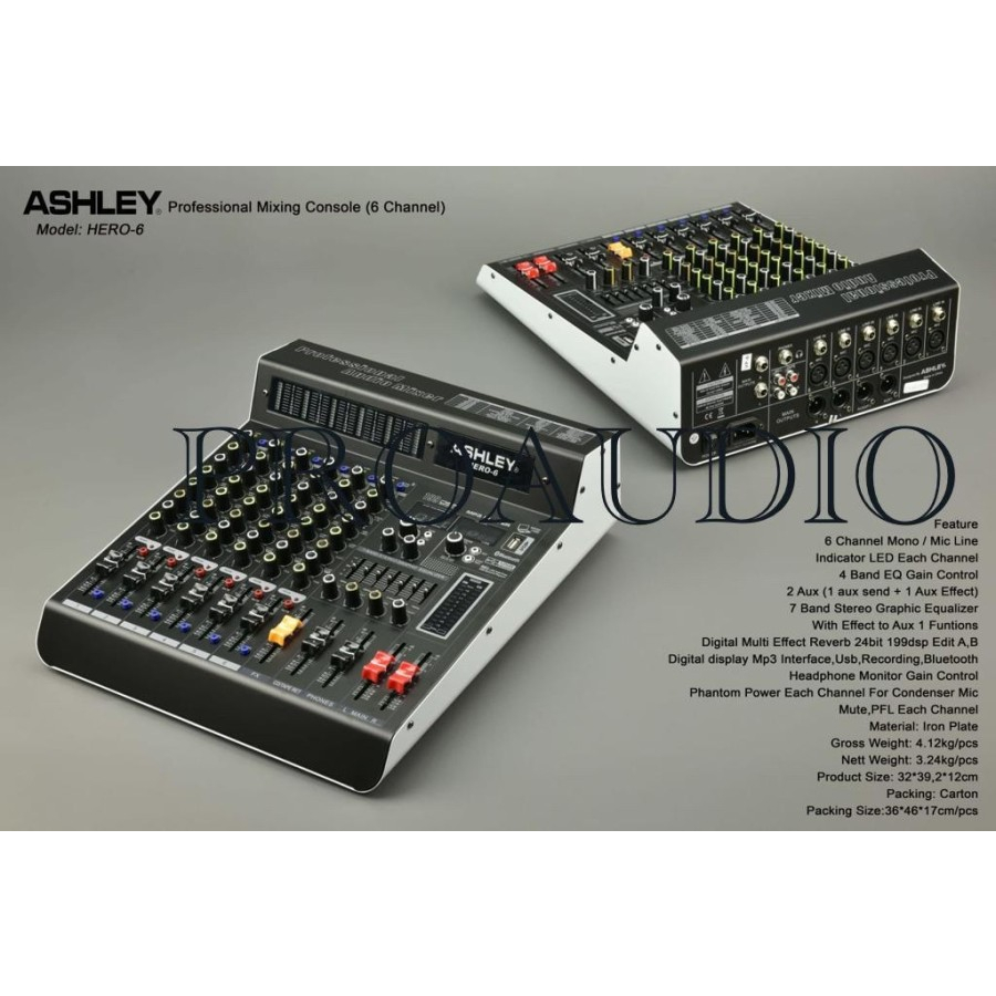 MIXER AUDIO ASHLEY HERO 6 HERO6 HERO-6 6 CHANNEL USB BLUETOOTH ORI