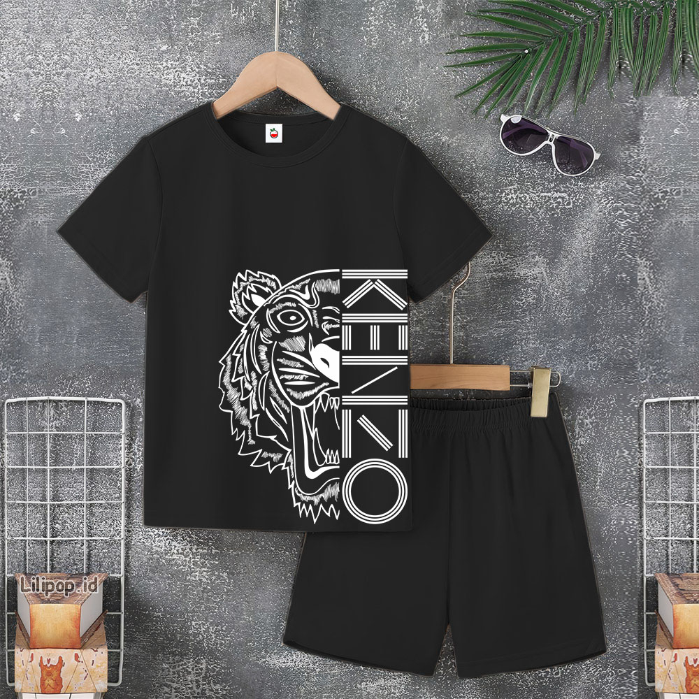 Baju Anak Stelan Usia 4-10 Tahun KENZO Kaos 3/4 Cowok Cewek  Celana Pendek Harian