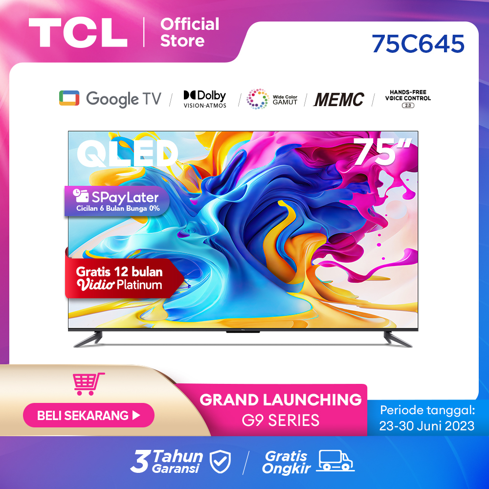 TCL 75 inch QLED Google TV 4KUHD- HDR 10+-Dolby Atmos &amp; Vision (Model: 75C645)