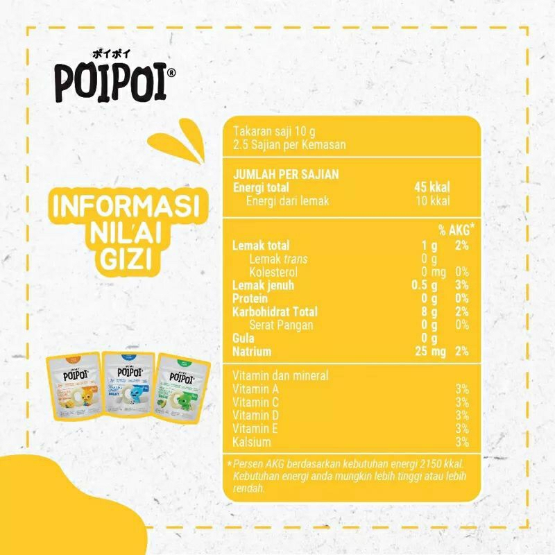 POIPOI Snack Bervitamin Tanpa MSG 25gr - Cemilan Bayi