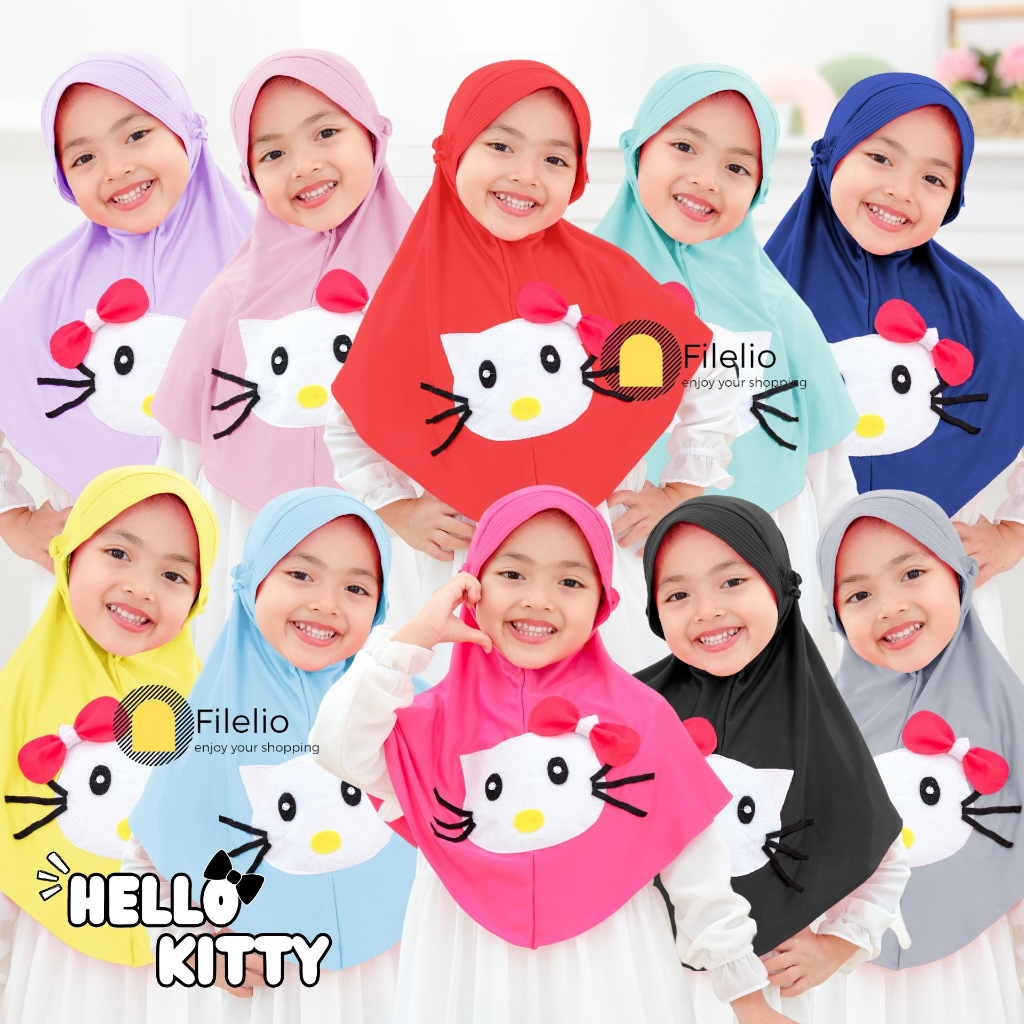 JIlbab Anak Tk Hello Kitty Terbaru Jilbab Anak Karakter Hello Kitty Usia 4-7 Tahun Bahan Jersey Kerudung Anak Kekinian