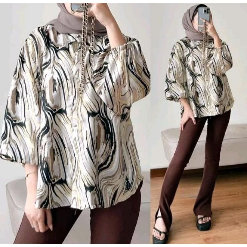 IL - GHALAXIE BLOUSE MARBLE WANITA / ATASAN BLOUSE SHAKILA PREMIUM / KEMEJA MOTIF TERBARU