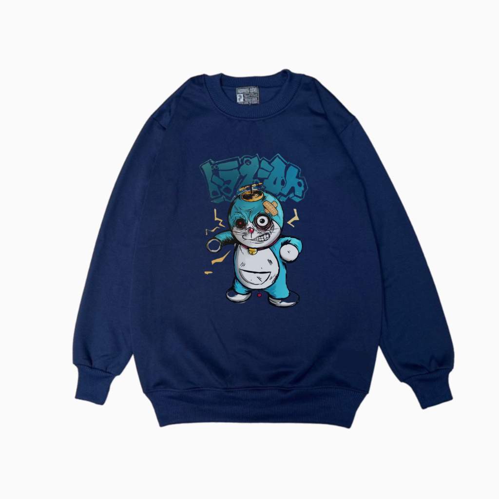 Sweater Crewneck Pria ANGRY DORAEMON Casual Style Bahan Premium Fashion Casual Wanita Pria