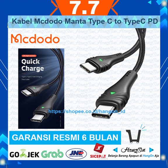Kabel Mcdodo Manta Type C to Type C PD Power Delivery Fast Charging 60W