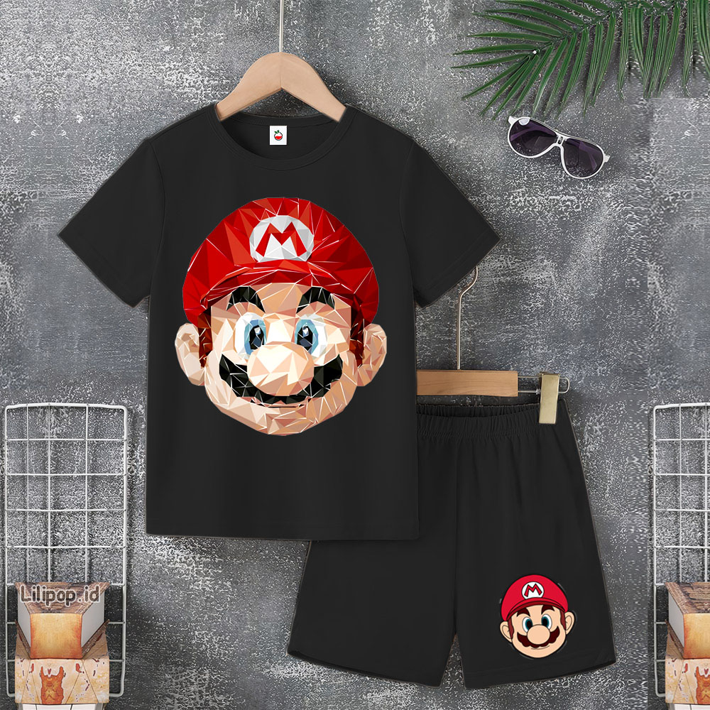 Baju Anak Stelan Usia 4-10 Tahun MARIO BROS Kaos 3/4 Cowok Cewek  Celana Pendek Harian