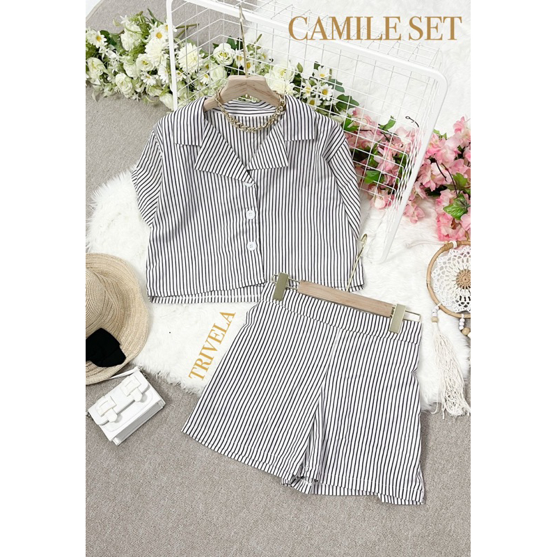 CASIA SET / SETELAN WANITA KATUN SALURIA / SET WANITA / SETELAN CELANA PENDEK / FASHION WANITA  / SJJ CAMILE