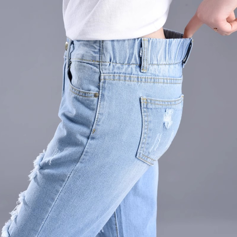 Boyfriend jeans wanita high waist jeans pangjiang 8/9 ripped denim sobek jumbo Kasual Jeans big szie terbaru 2023   Kasual Jeans