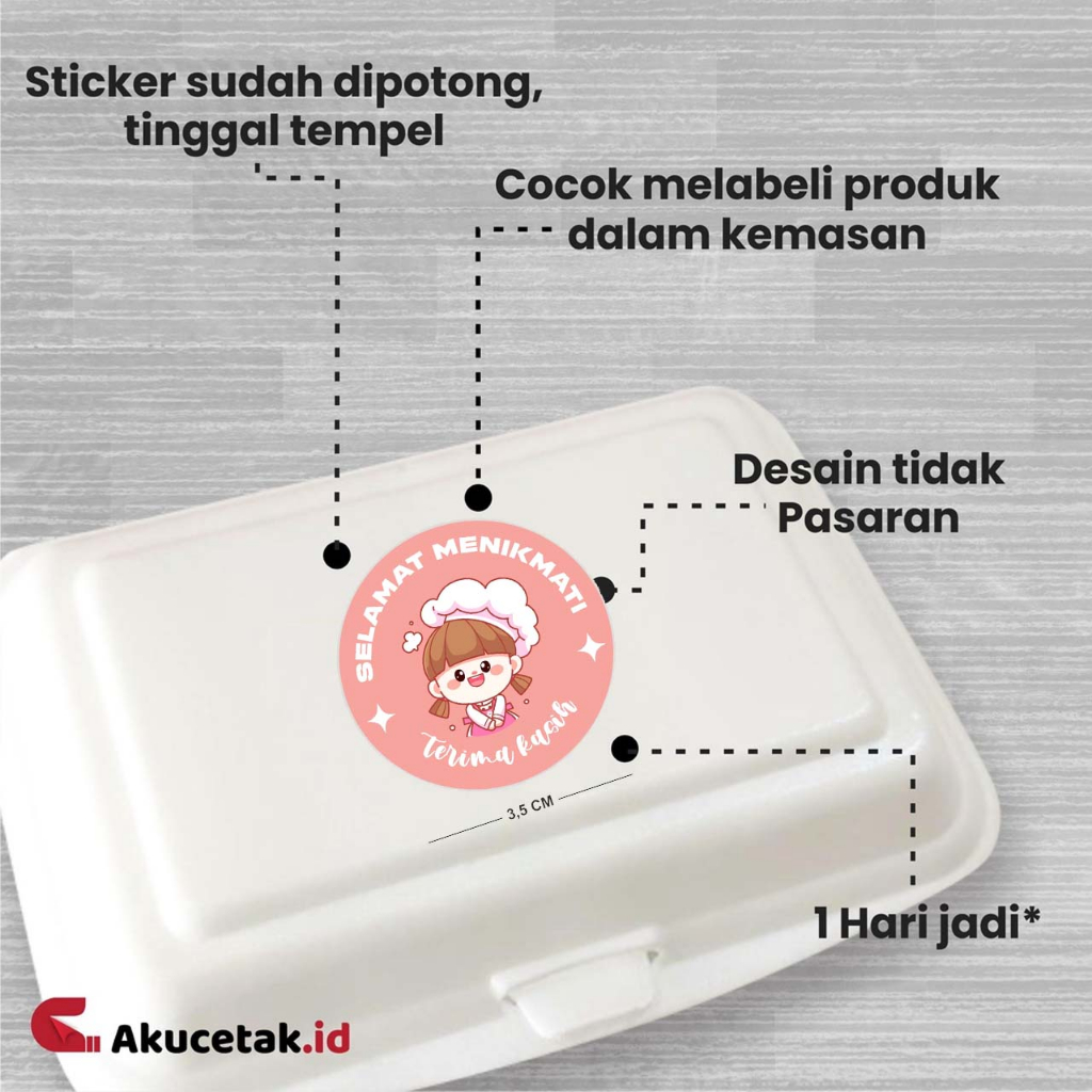 Sticker  Label Makanan ucapan Selamat Menikmati Stiker 3.5 Cm/2,5 Cm (1 Roll Isi 500 Pcs)