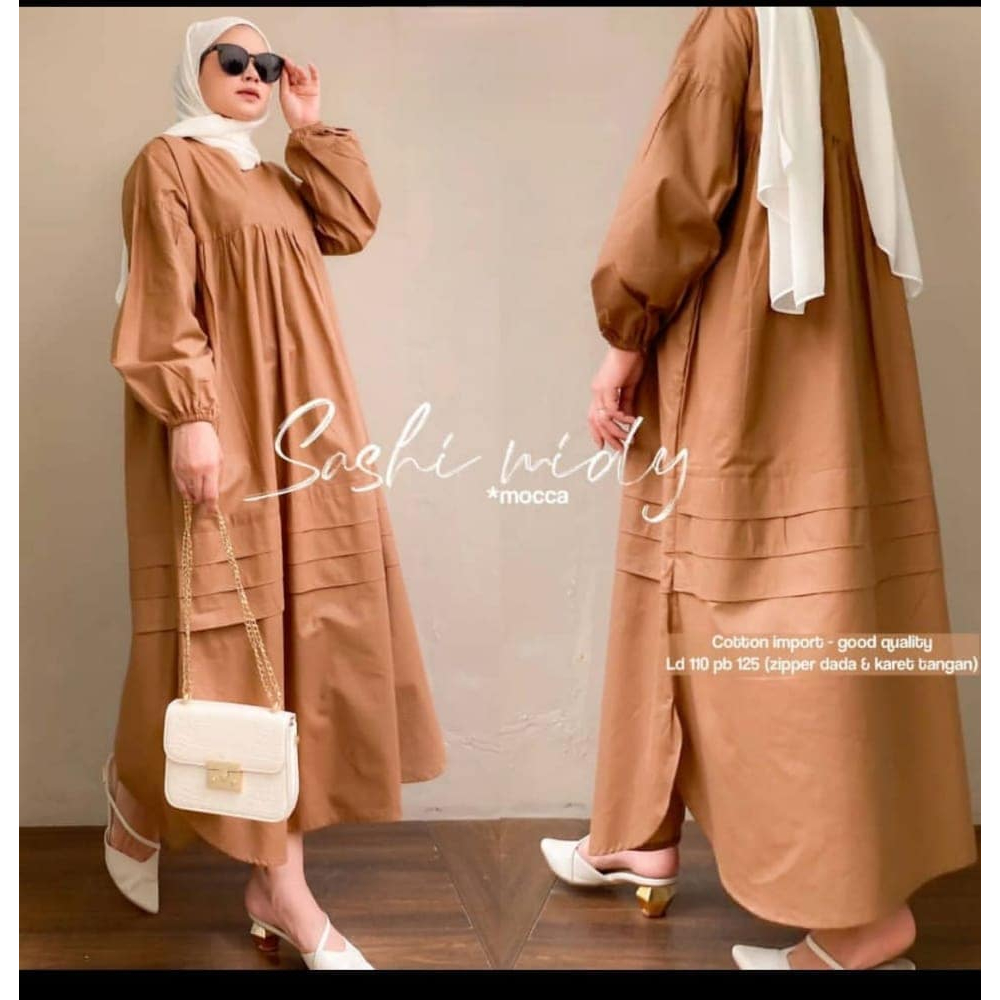 GAMIS WANITA TERBARU SASHI LONG MIDI DRESS BAHAN KATUN LONG MIDI DRESS WANITA TERBARU MODEL SIMPLE K