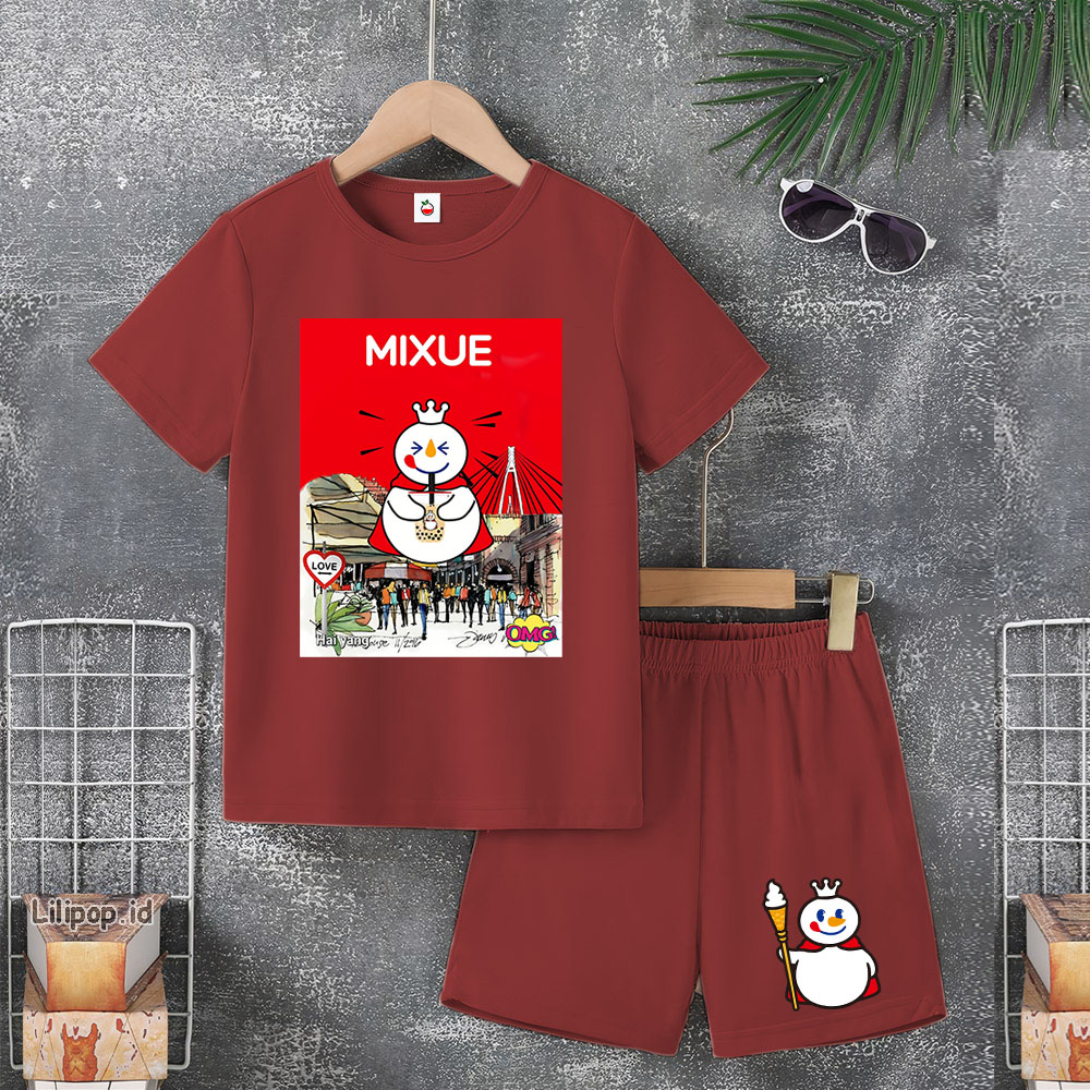 Baju Anak Stelan Usia 4-10 Tahun MIXUE STORE Kaos 3/4 Cowok Cewek  Celana Pendek Harian