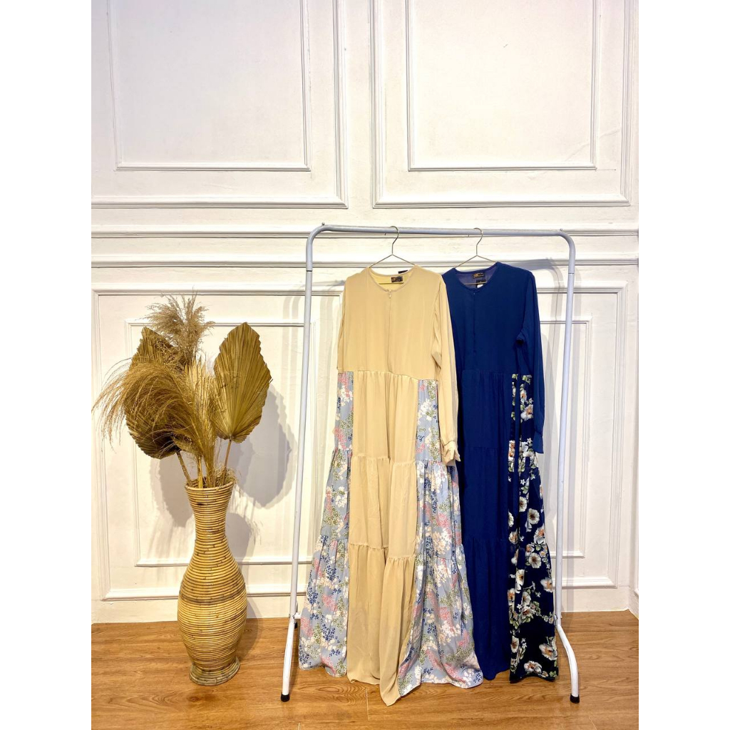 NS Dress Gamis Ceruty Premium Babydoll Dewasa Jumbo Motif Bunga Terbaru