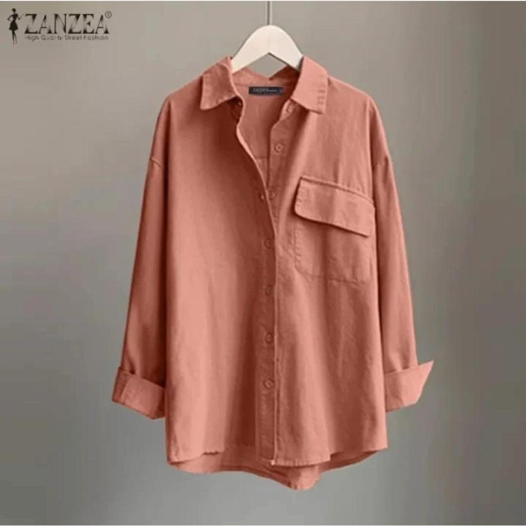 DB - Baju Kemeja Wanita Terbaru Bahan Katun Linen Ld 112 / Gisela Peach / Adiba Blouse