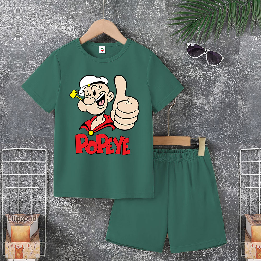 Baju Anak Stelan Usia 4-10 Tahun POPEYE Kaos 3/4 Cowok Cewek  Celana Pendek Harian