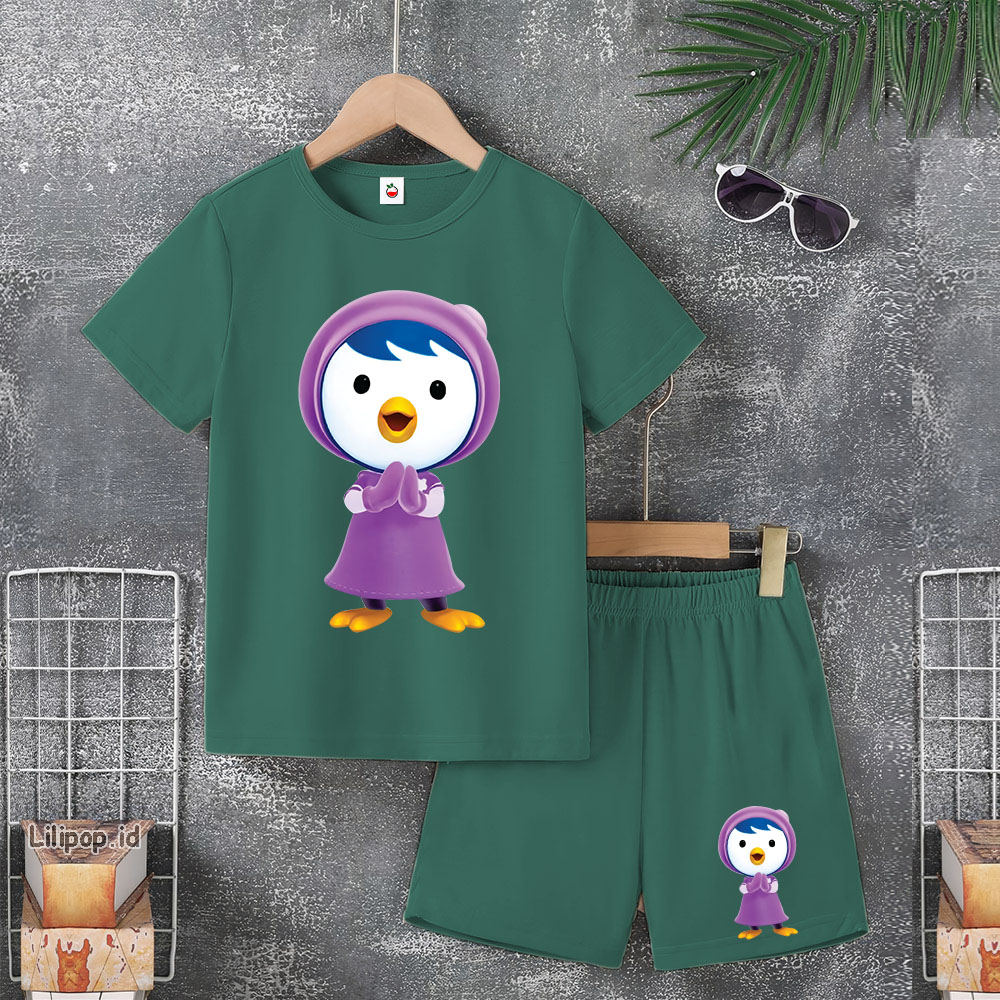 Baju Anak Stelan Usia 5-10 Tahun pororo petty Kaos 3/4 Cowok Cewek  Celana Pendek Harian