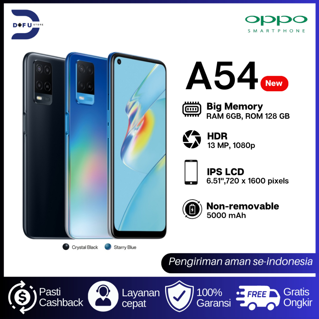 OPPO A54 6/128 GB 5000 mAh, Fast Charging, Garansi 1 year