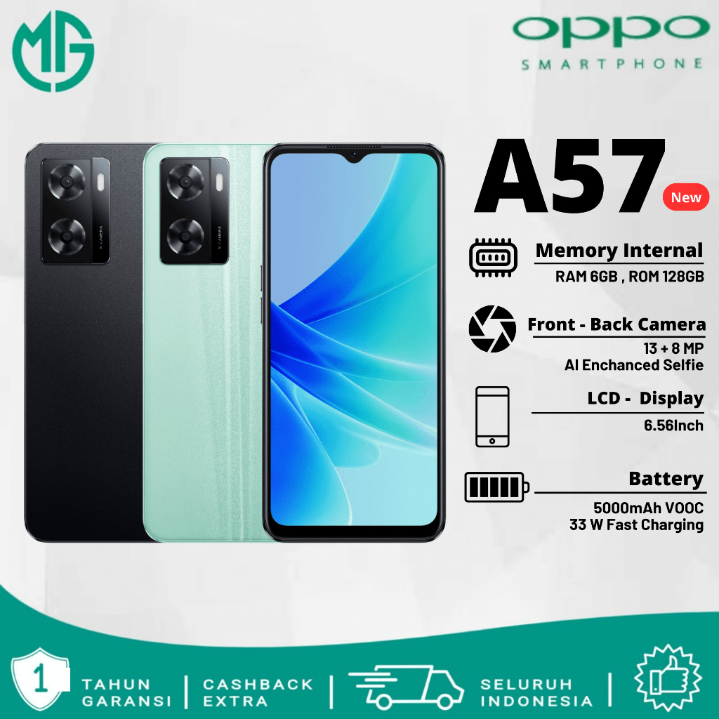 Oppo A57 4G 6/128 GB Smartphone New Series 2022  Garansi 1 Year