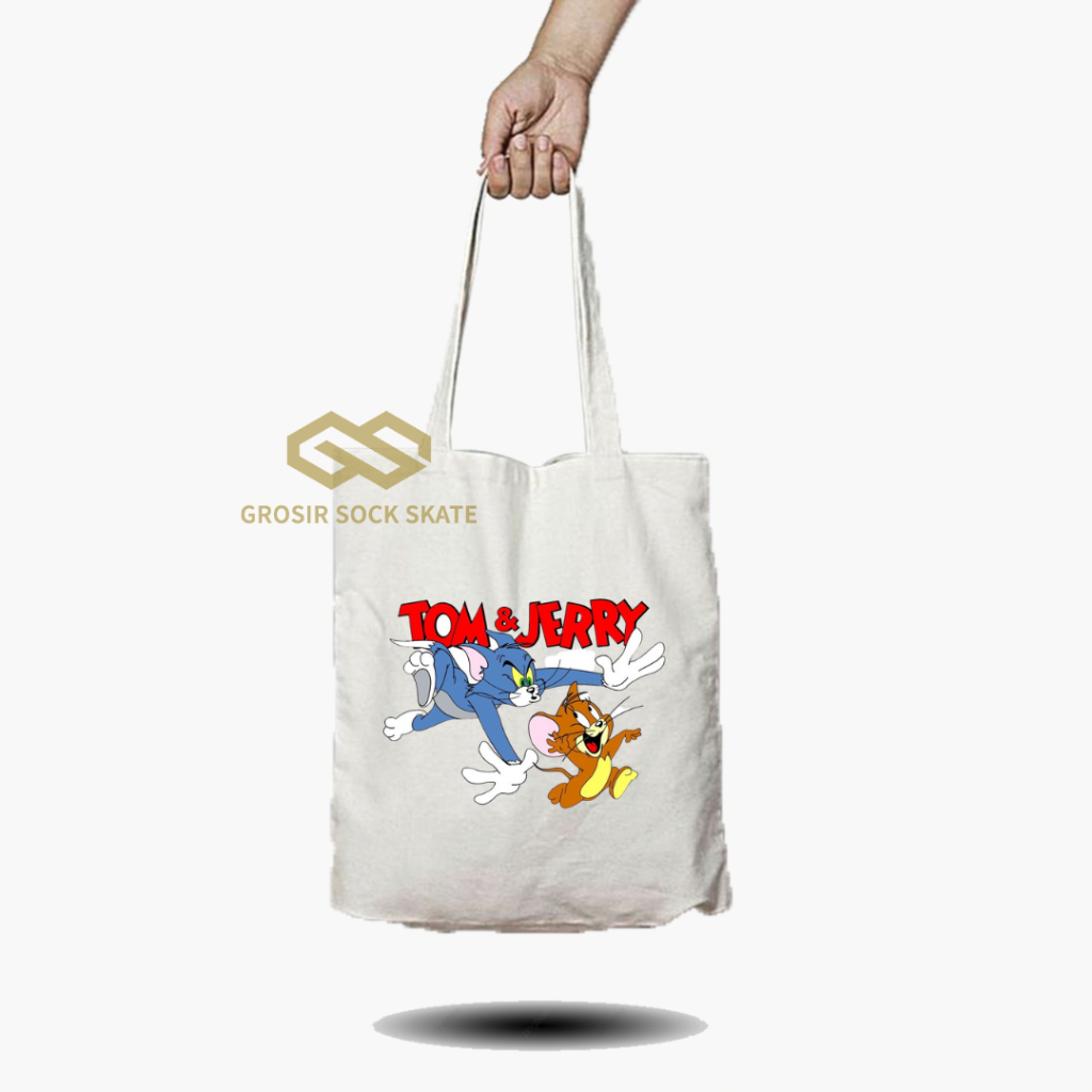 Totebag Kanvas Tom &amp; Jerry / Tas Tote Music / Musik Band / Cartoon