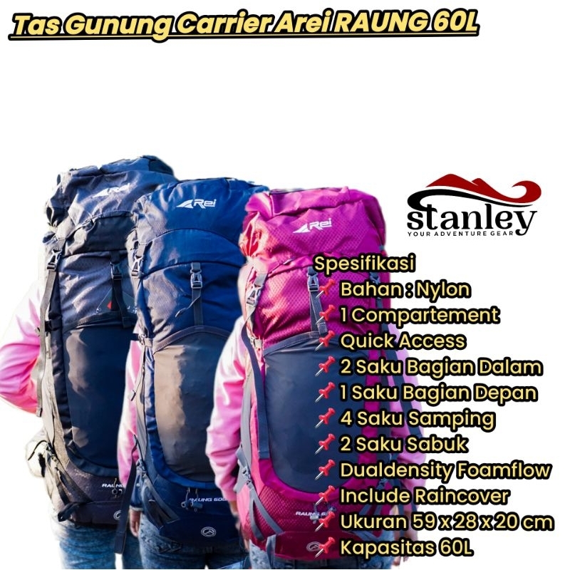Tas Gunung | Carrier Original Arei Raung 60L Include Raincover. Arei geiser 60L Toba 60L Papandayan 