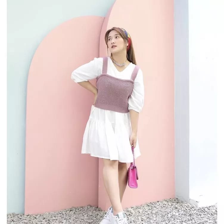 YASHI TANKTOP VEST KNIT PREMIUM - ROMPI RAJUT WANITA KOREA POLOS - ATASAN ROMPI KERJA OFFICE LOOK - HADIAH / KADO ULTAH CEWEK