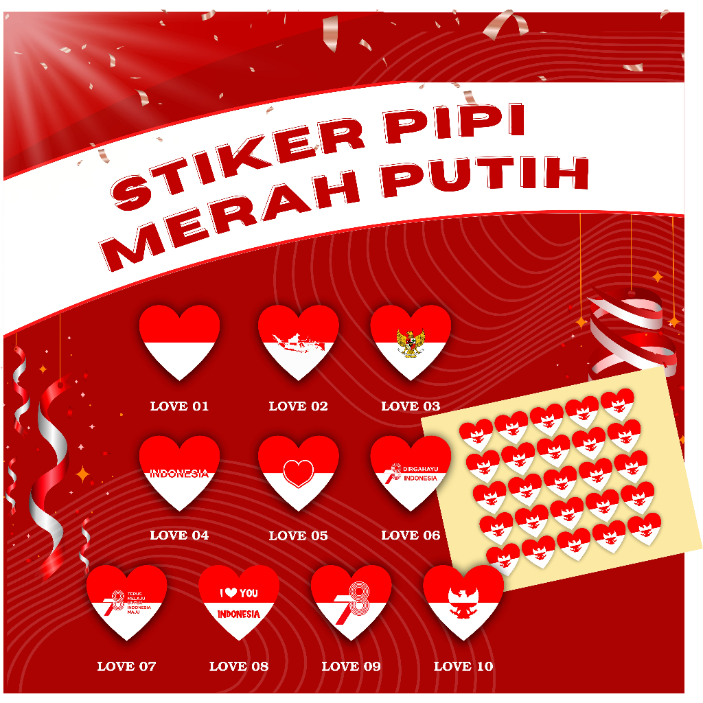 

STIKER PIPI BENDERA INDONESIA AGUSTUSAN 17 AGUSTUSAN DEKORASI HIASAN KEMERDEKAAN RI TEMPELAN LABEL PIPI STIKER SOPORTE BOLA