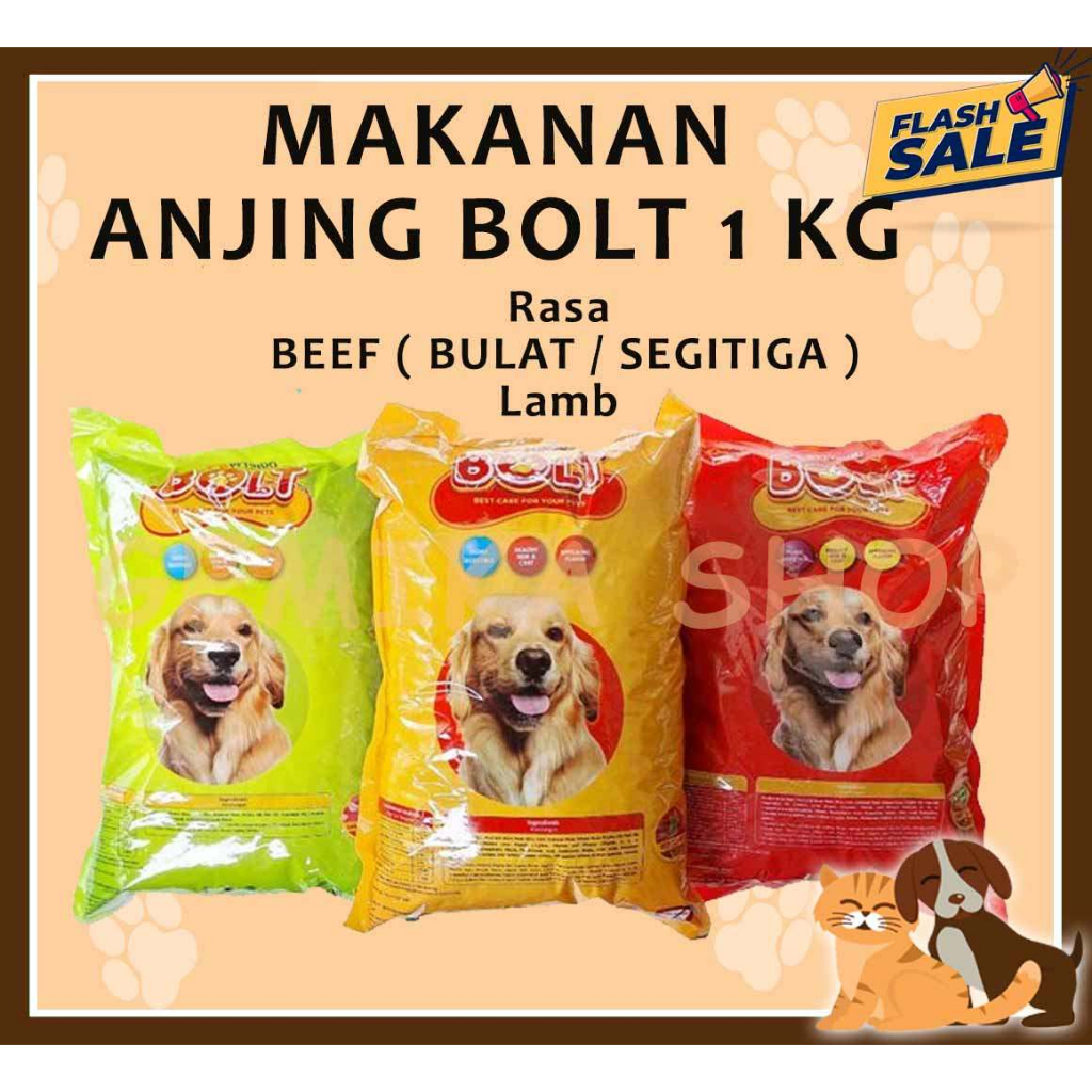 MAKANAN ANJING BOLT BEEF ( BULAT /SEGITIGA ) ATAU LAMB 1 KG