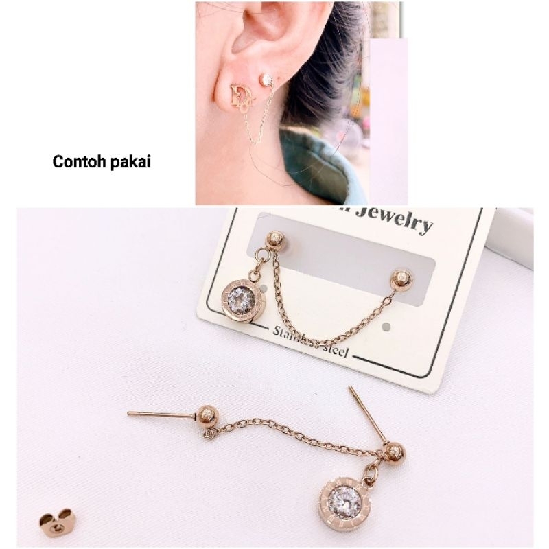 Anting Titanium asli anting 2lubang anti karat anti alergi Premium Quality Branded Band Anti karat Anting Stainless Steel Ori G81910