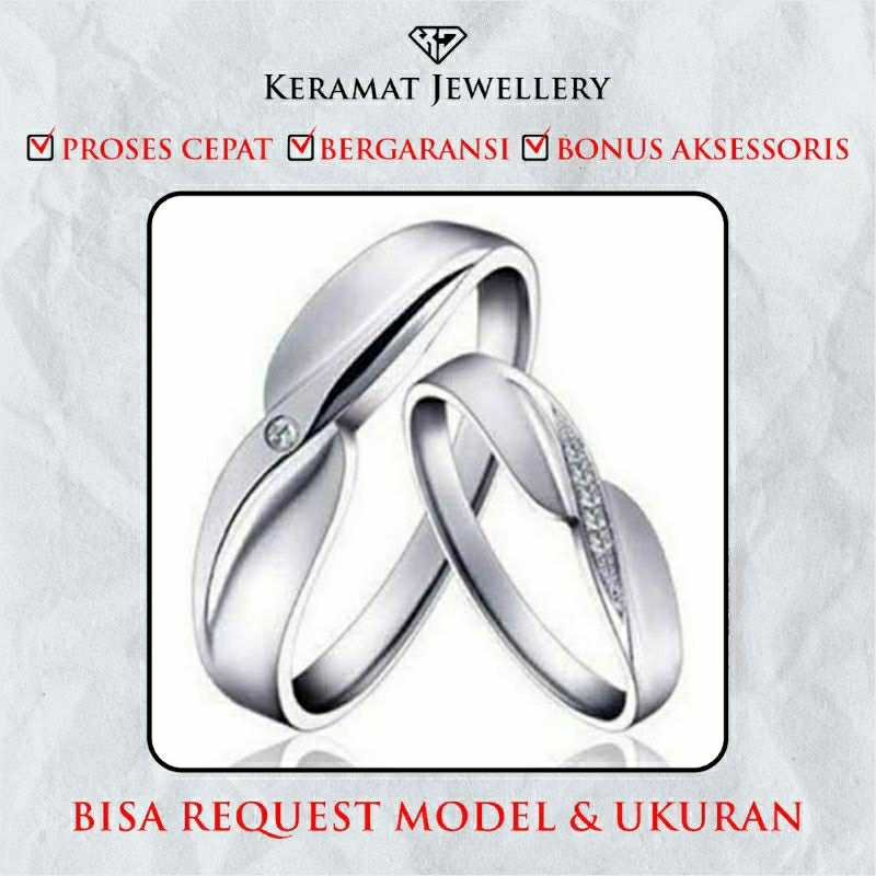 Cincin Kawin Couple Perak & Emas Putih - Bebas Request Model Cincin Custom By Keramat Jewellery - Fr