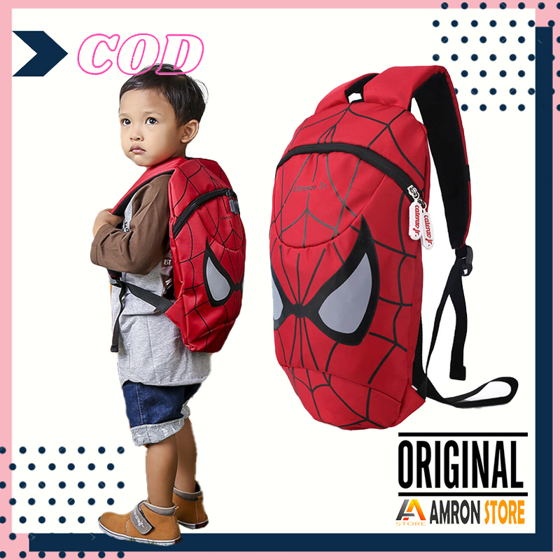Tas Sekolah Anak Spiderman Merah Cordura