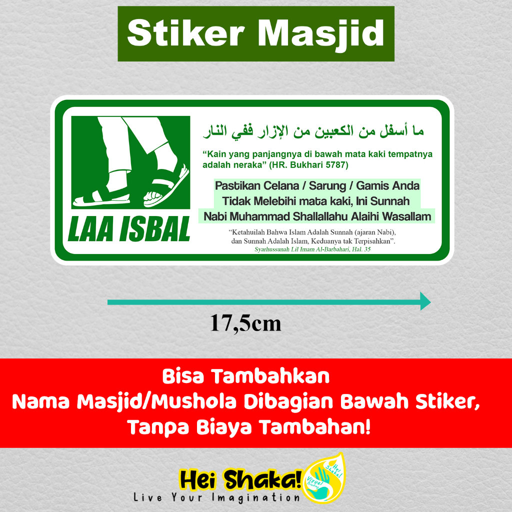 

(Bisa Custom) Stiker Laa Isbal Sunnah Meninggikan Celana Sticker Seri Rambu Tanda Mushola Masjid Bahan Vinyl Anti Air