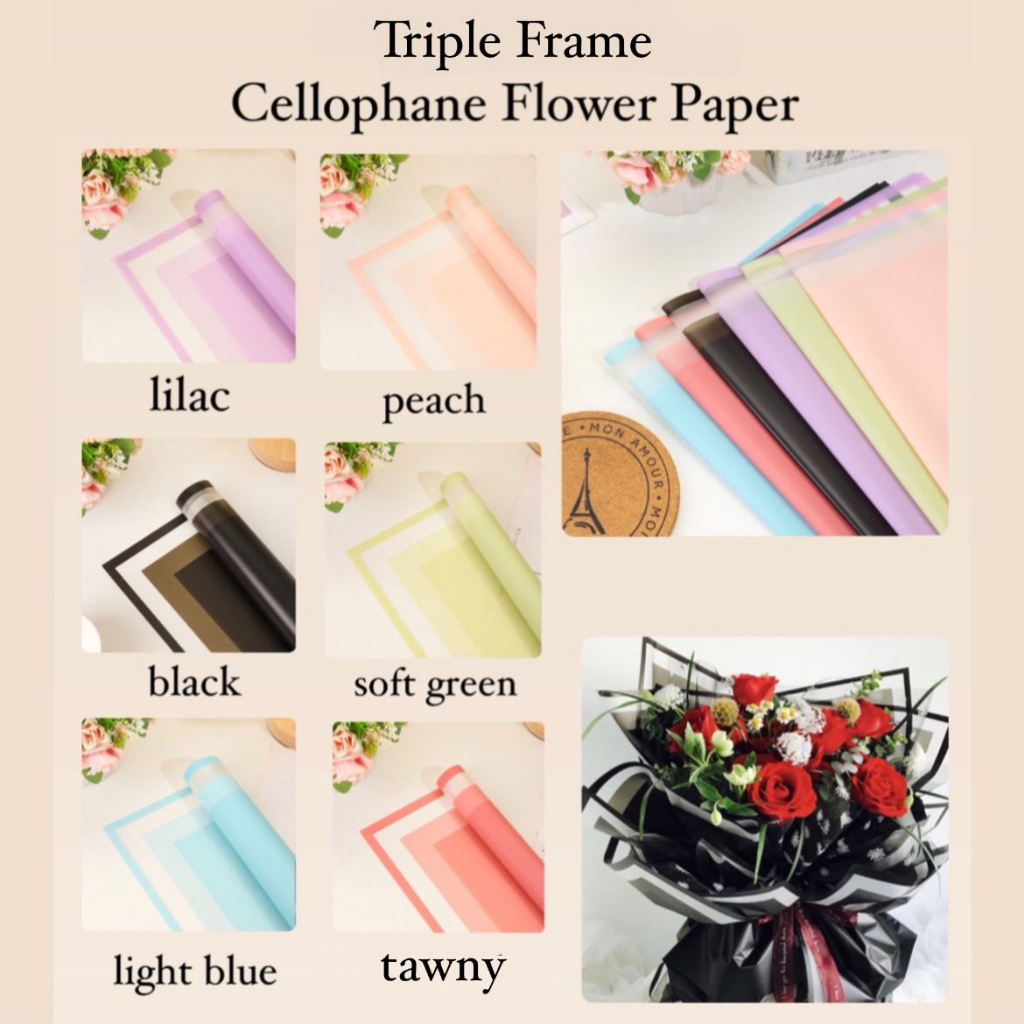 

Kertas Cellophane Buket Bunga [Triple Frame] Flower Wrapping Paper Celophane / Chellophane Murah untuk Snack Uang