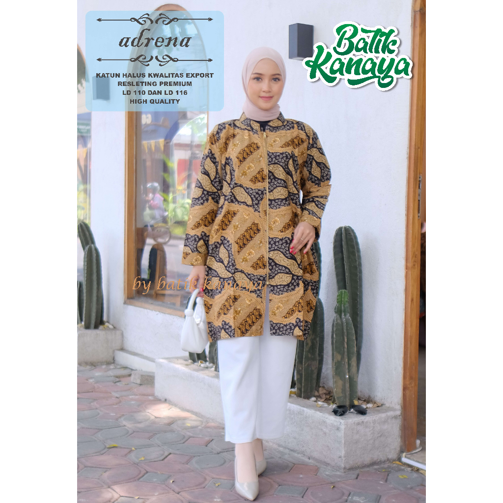 ADRENA Atasan Baju Batik Wanita Bahan Katun Kualitas Ekspor Busui Resleting Jumbo