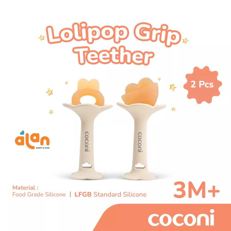 Coconi Silicone Baby Lolipop Grip Teether 2pcs - Gigitan Bayi 3m+