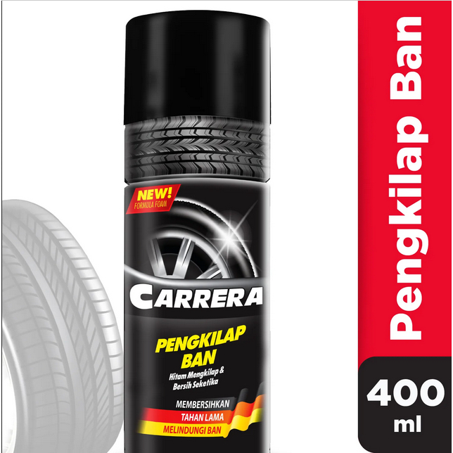 BARU TINGGAL SEMPROT SEMIR BAN SPRAY FOAM CARRERA PENGKILAP BAN 400ML