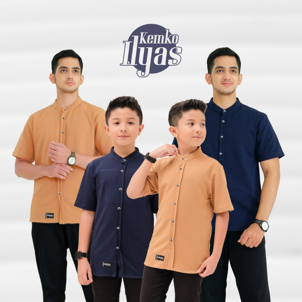 Nauree - Baju Koko Kemko Ilyas Anak Remaja Pria Dewasa Tebal Premium Lengan Pendek Modern Bahan Kaos Cotton Combed 24s Polos Adem Nyaman Jahitan Rapih Halus Serap Keringan Atasan Muslim Formal Casual