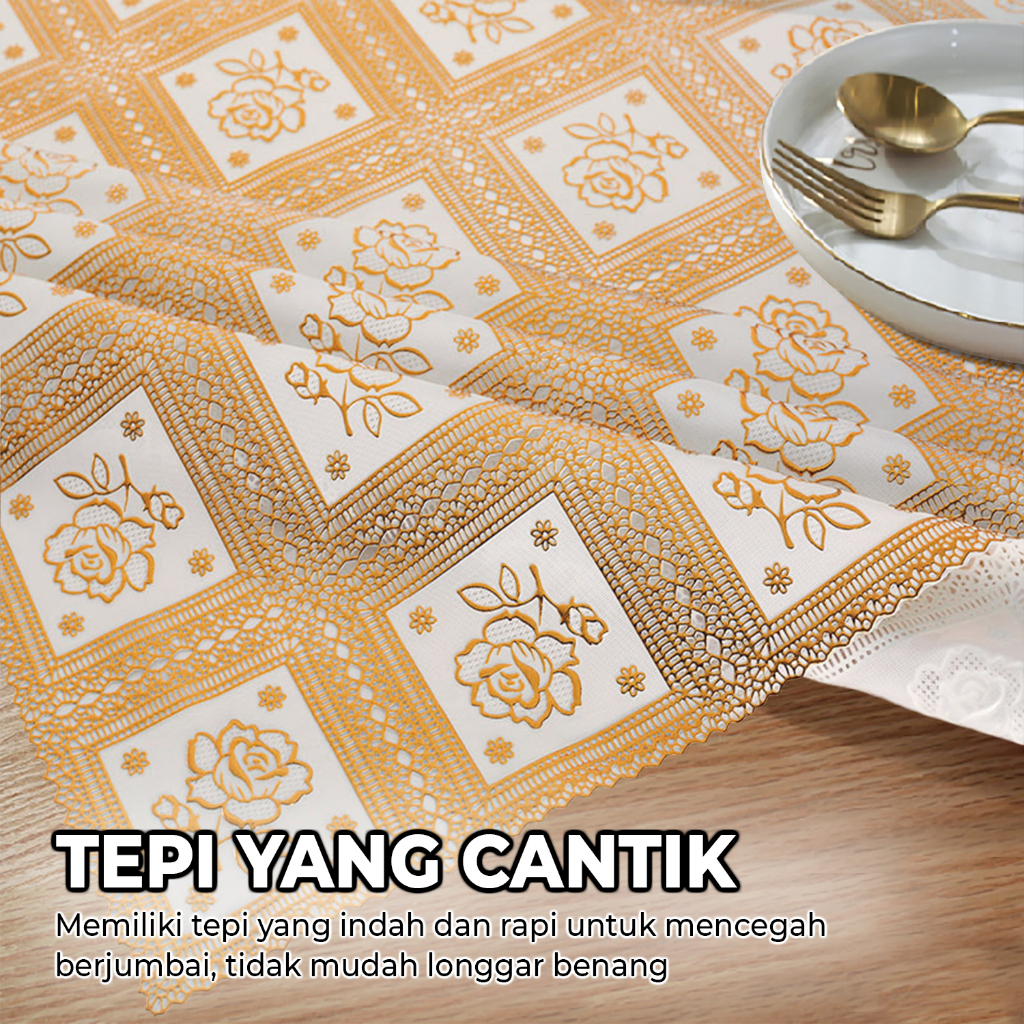 Taplak Meja Meteran Premium Gold High Quality Elegan PVC Tebal Dekorasi Rumah Ruang Tamu Ruang Makan Import - D21 - 88Blanketstore