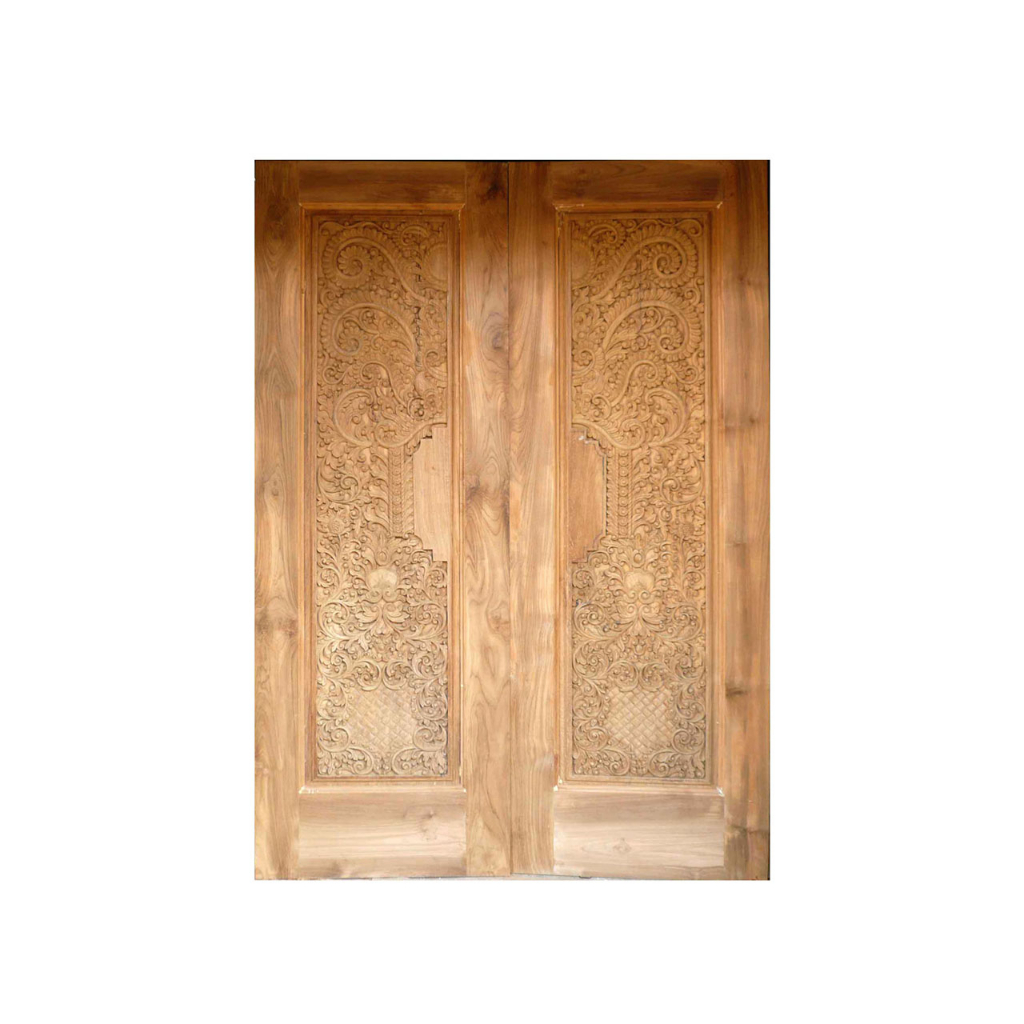 Pintu Utama dari Kayu Jati dengan Panel Jati Solid dan Ukiran Model KERATON Berikut Kusen dan Architraft (A.2)