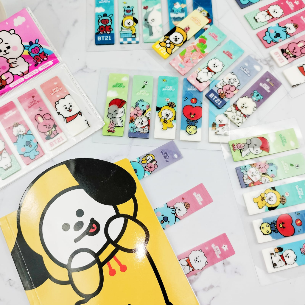 PEMBATAS BUKU BTS21 1 PACK ISI 5 SET (1 SET ISI 10 LEMBAR) CUTE LUCU STICKY NOTES BT WARNA WARNI LENGKAP ALAT TULIS PERLENGKAPAN SEKOLAH ANAK BEST QUALITY BISA COD