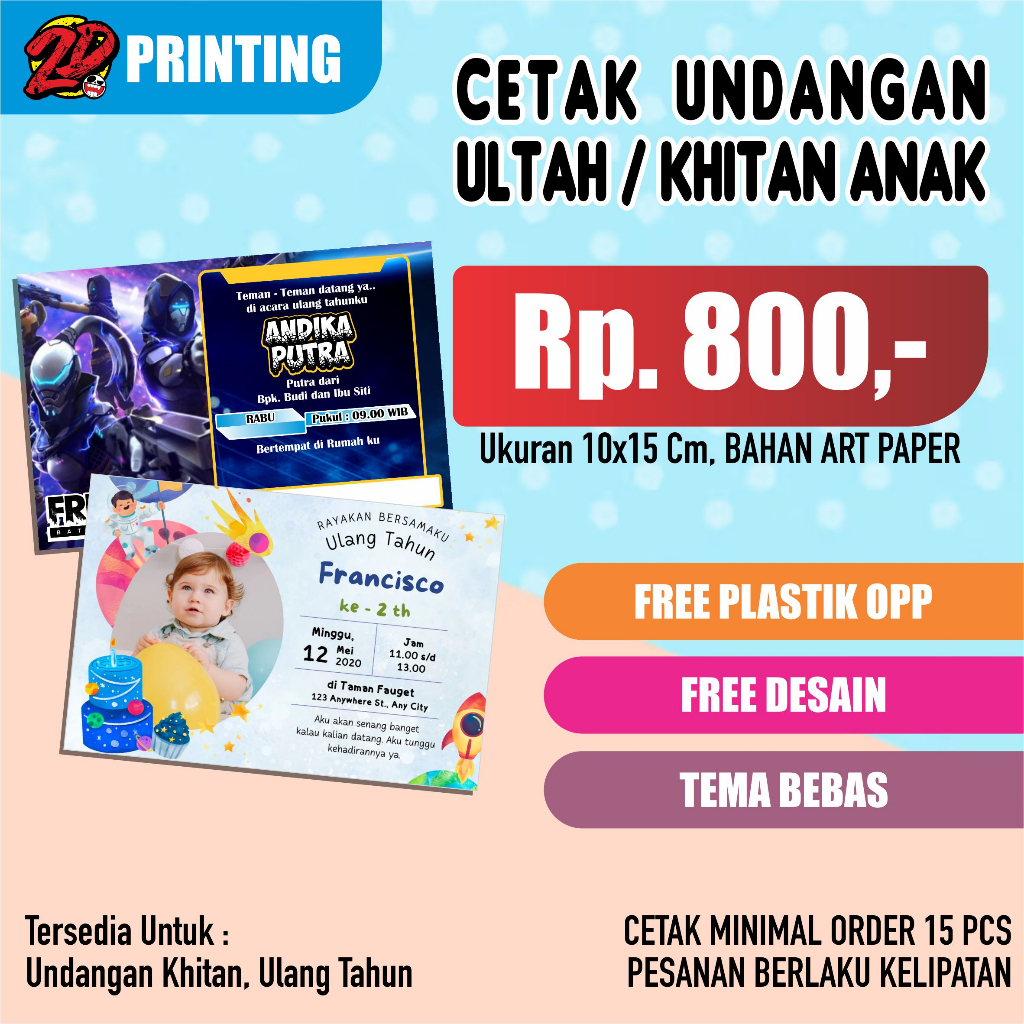 undangan custom khitan, undangan custom ulangtahun