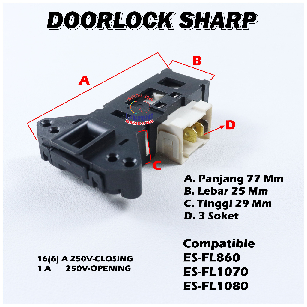 DOOR LOCK SHARP SWITCH PINTU MESIN CUCI PRONT LOADING ES-FL860S / ES FL860S OTOMATIS T85 2-3