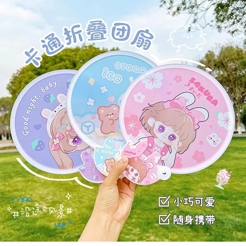 KIPAS LIPAT KOREA AKSESORIS PERNAK PERNIK FAN KAIN TANGAN IMPORT LUCU KAWAII