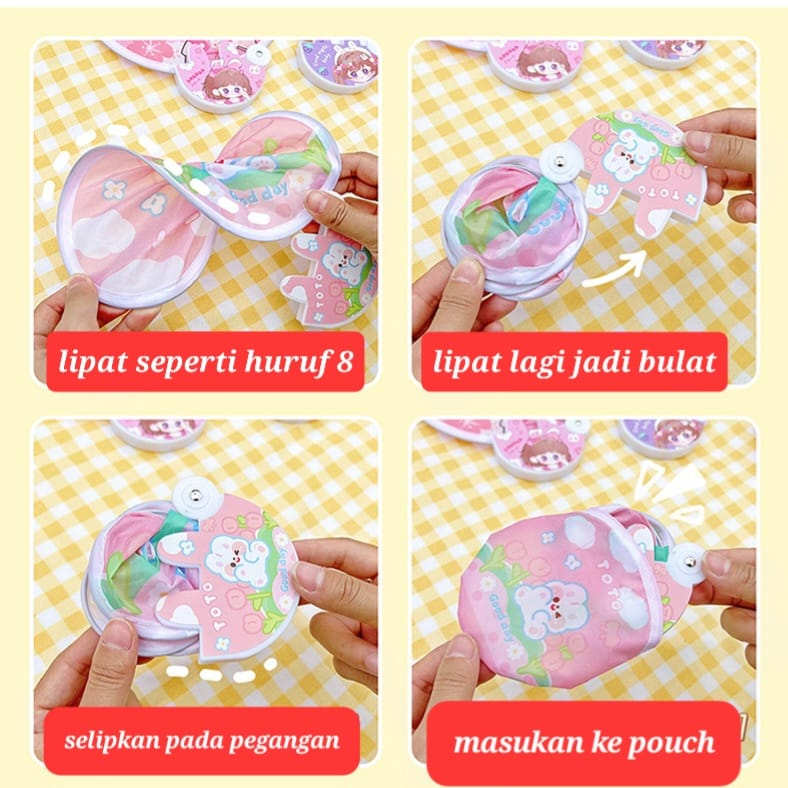 KIPAS LIPAT KOREA AKSESORIS PERNAK PERNIK FAN KAIN TANGAN IMPORT LUCU KAWAII