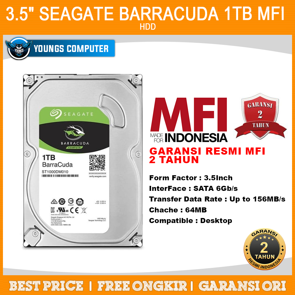 HARDDISK SEAGATE BARRACUDA 1TB | HDD 3.5&quot; GARANSI RESMI MFI 2 Tahun