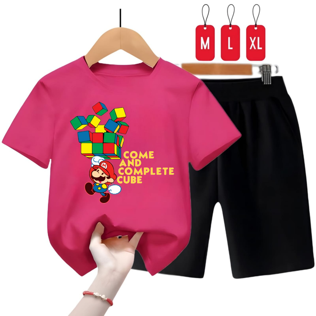 Setelan Baju Kaos Anak Mario Rubik Bayar COD