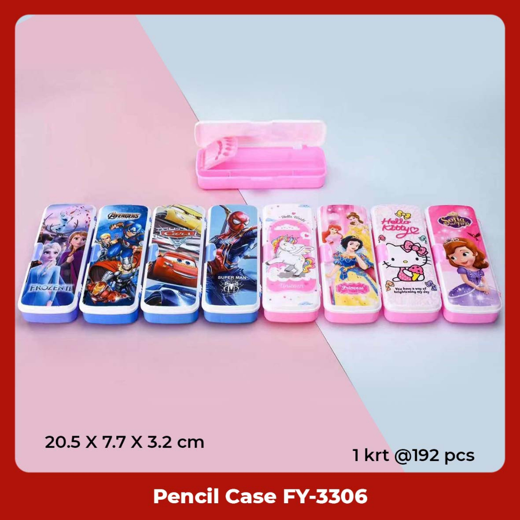 Tempat Pensil / Pencil Case Plastik 2Susun Karakter Fancy Lucu FY-3306 Cewek/Cowok